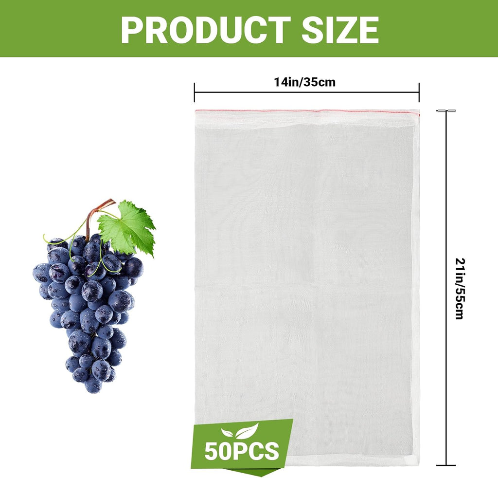 Mesh Fruit Protector Bags, 50 PCS 14x21 Inch Large Fruit Bags for Fruit Trees, Durable Garden Barrier Netting Bag
