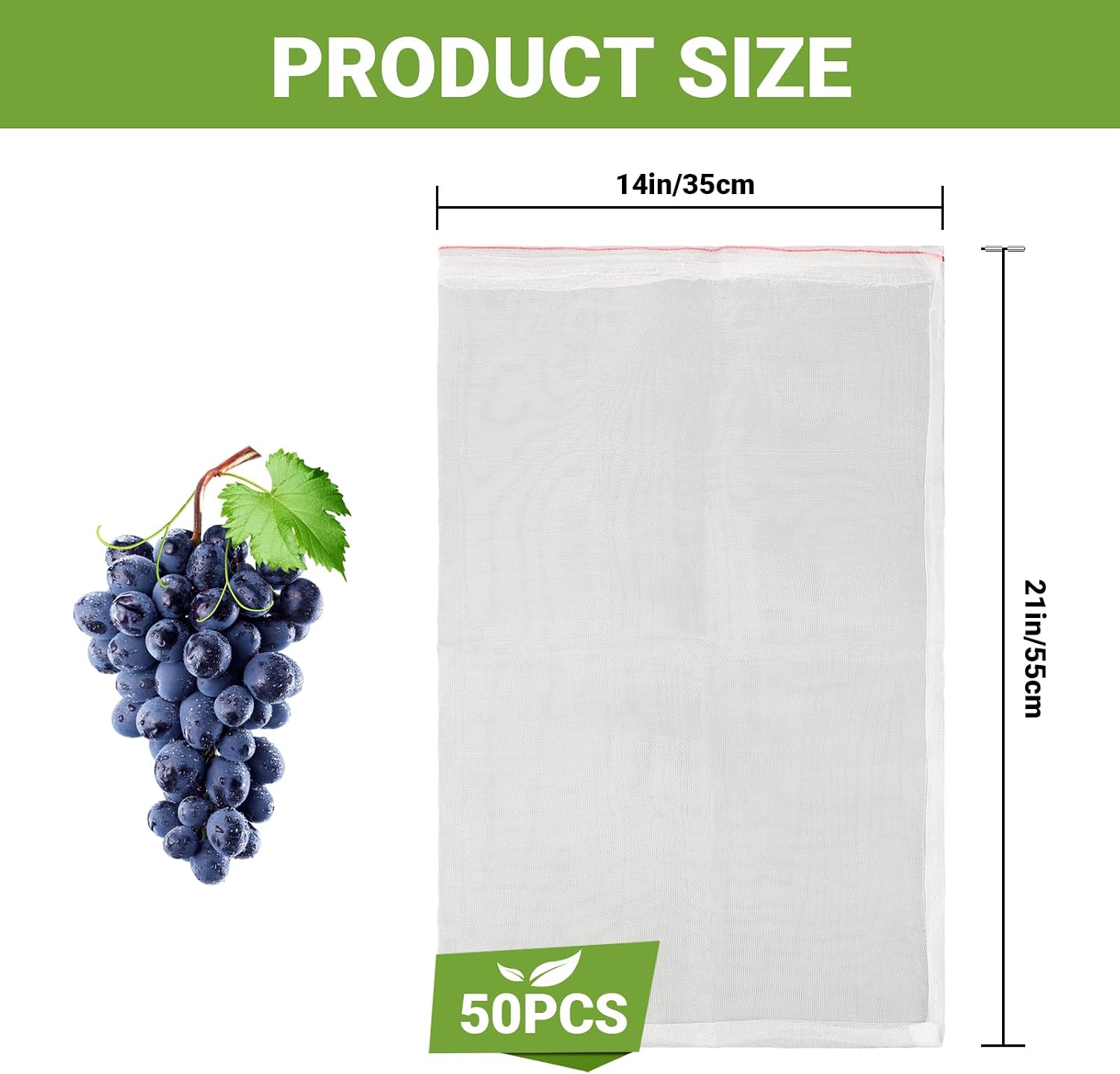 Mesh Fruit Protector Bags, 50 PCS 14x21 Inch Large Fruit Bags for Fruit Trees, Durable Garden Barrier Netting Bag