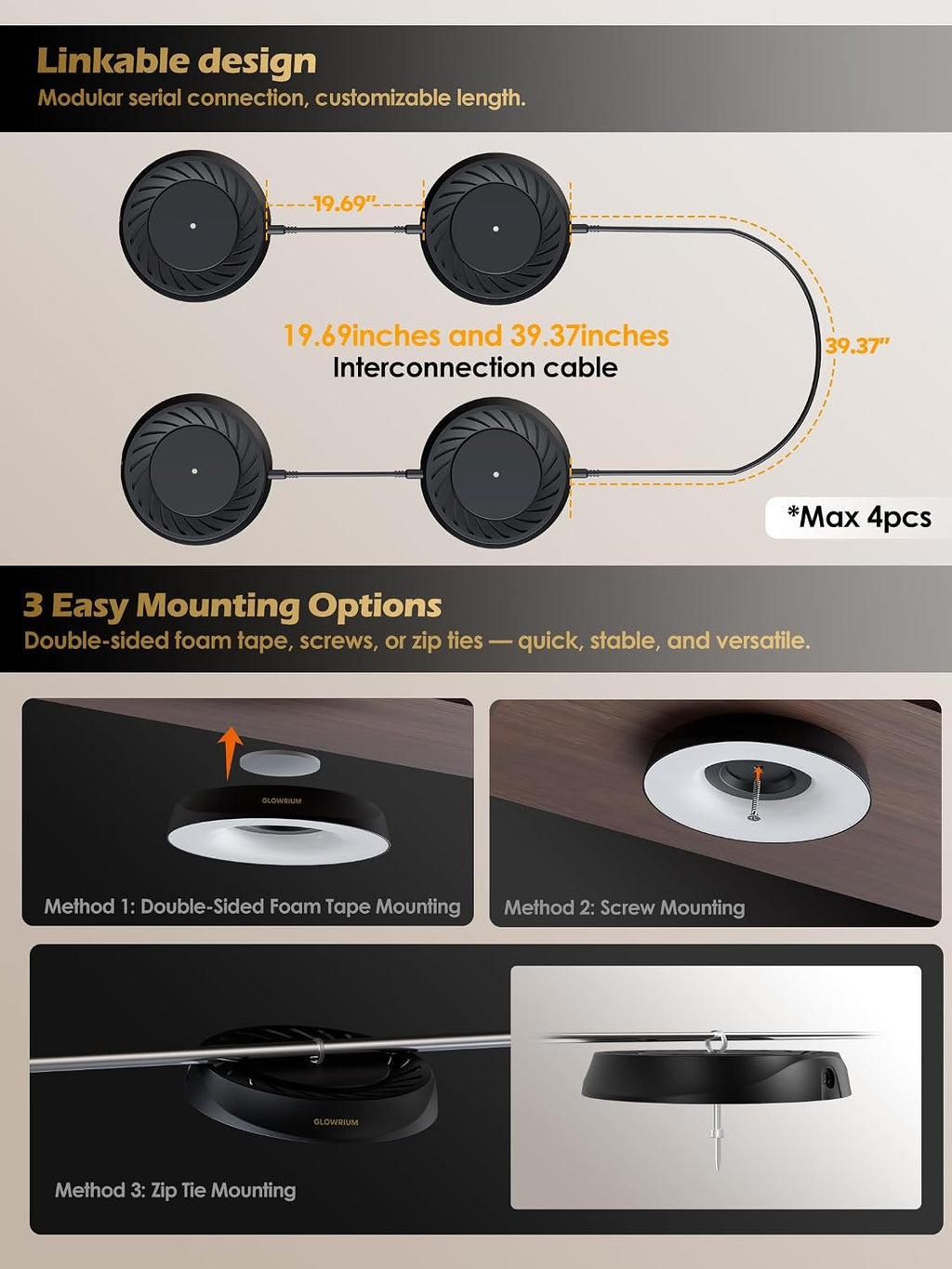 Smart Full Spectrum LED Grow Light for Indoor Plants (Black 4PCS) | 32W LED Grow Lights with Auto Timer, Stepless