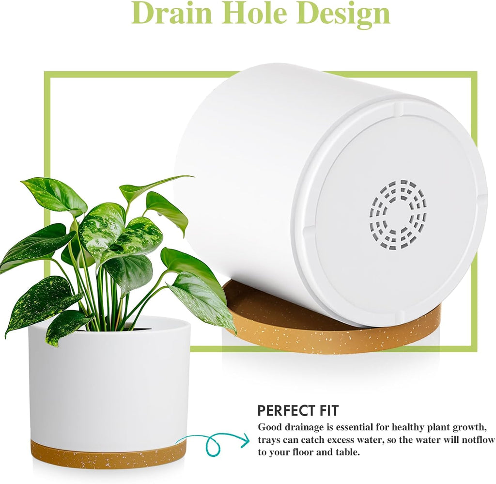 Large Plant Pots Set of 3 – 8", 9", 10" Indoor Flower Pots with Drainage Holes and Saucers, Big Planters for Monstera