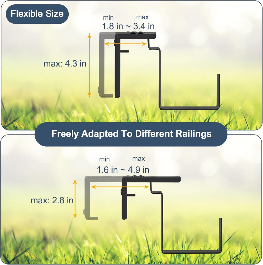 4 Pack Window Boxes Planters Railing Planter Box with Adjustable Brackets | Deck Railing Hanging Flower Pots 17’’