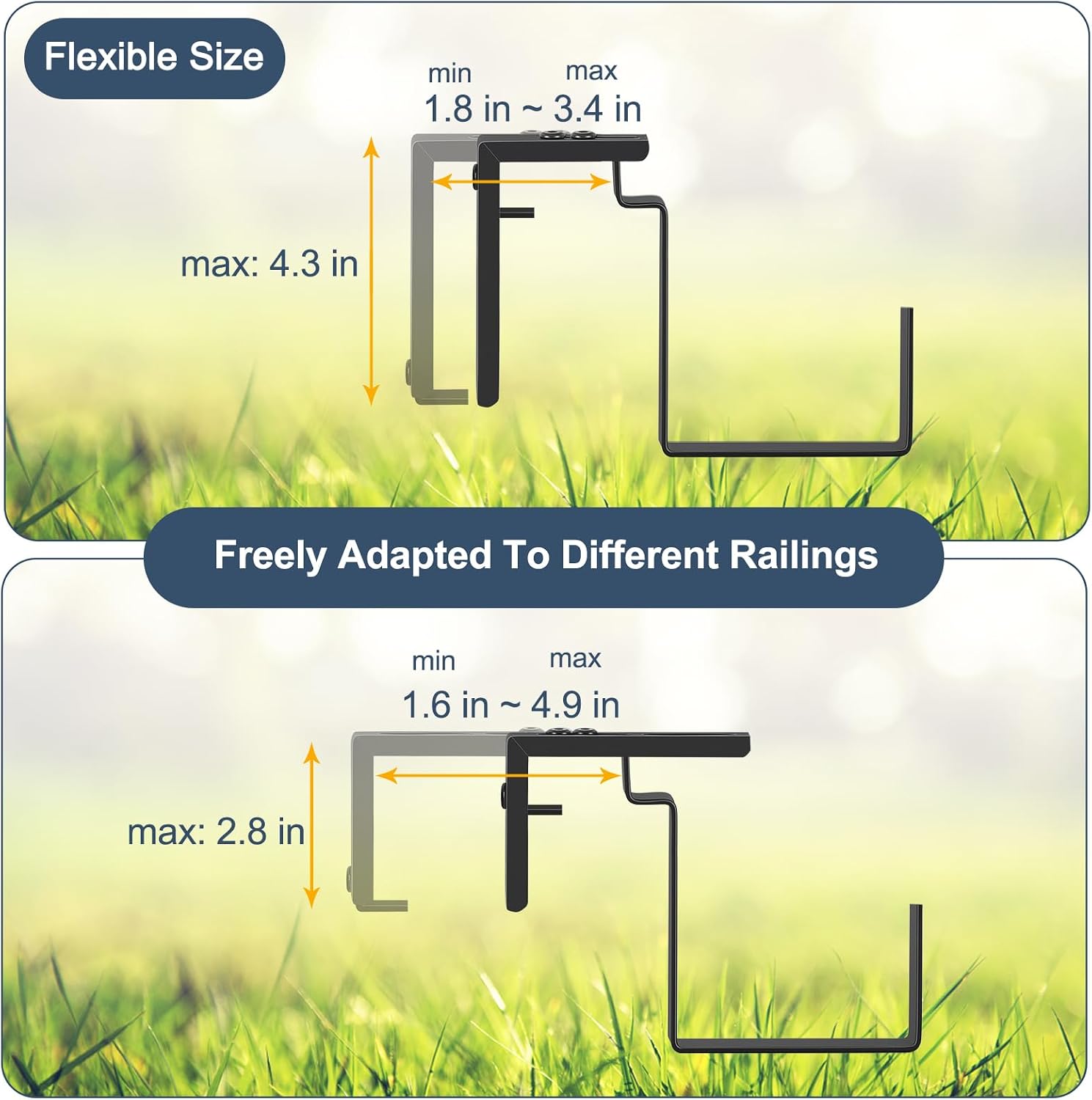 4 Pack Window Boxes Planters Railing Planter Box with Adjustable Brackets | Deck Railing Hanging Flower Pots 17’’