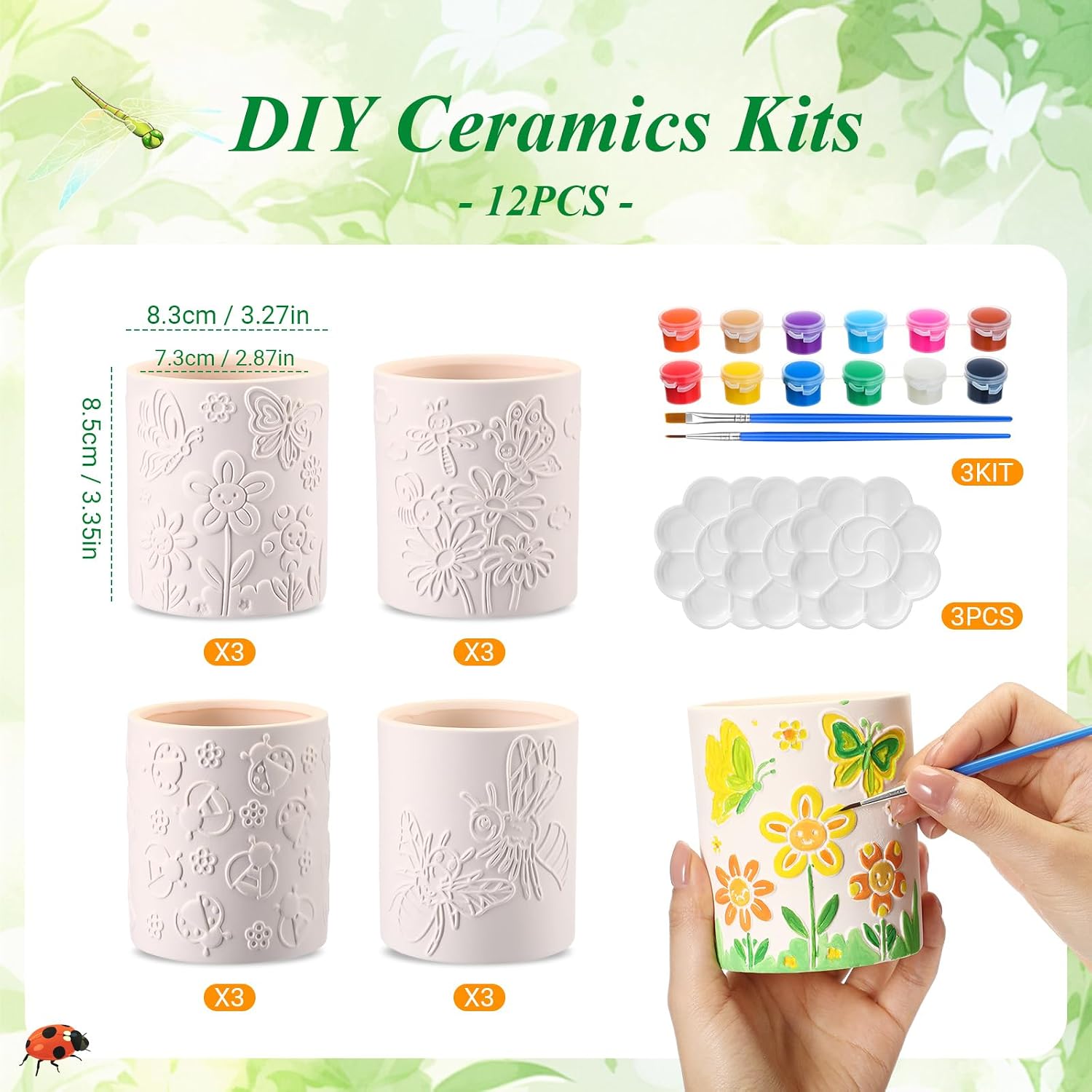 Zubebe 12 Pcs Paint Your Own Ceramic Pots Bulk Unfinished Succulent Pots Craft Kit with Drainage Hole Mini Paintable