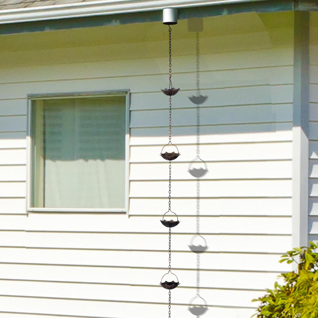 Invech Adjustable Rain Chains for Gutters, 12.5FT Outside Rain Chains with 12 Cups, Umbrella Shaped Rain Catcher Chain