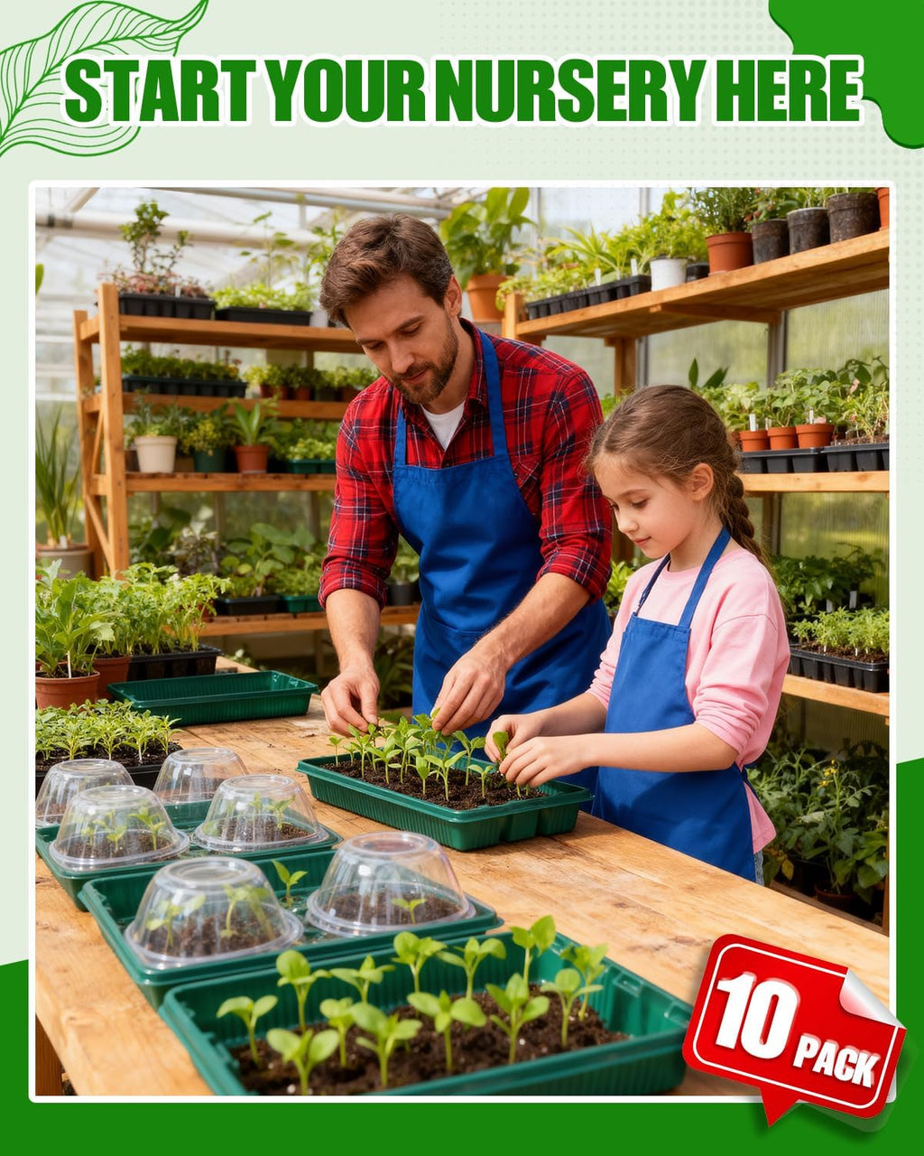 10 Pack 14.8"x9.6" Seed Starter Trays No Drain Holes for Microgreens | No Drain Holes, Thicken Reusable, Ideal for Seed