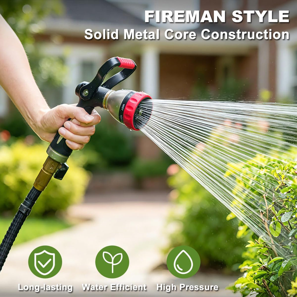 FANHAO Fireman Style Garden Hose Nozzle Heavy Duty Metal, 8 Spray Patterns | Large Lever Control, Non-Slip Ergonomic