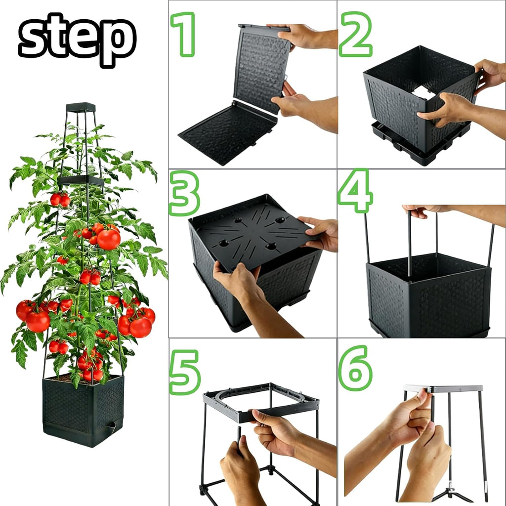 2Pcs Raised Garden Bed Tomato Planter Box with Trellis, 57 Inch Self-Watering Large Tomato Cage for Patio Garden Pots