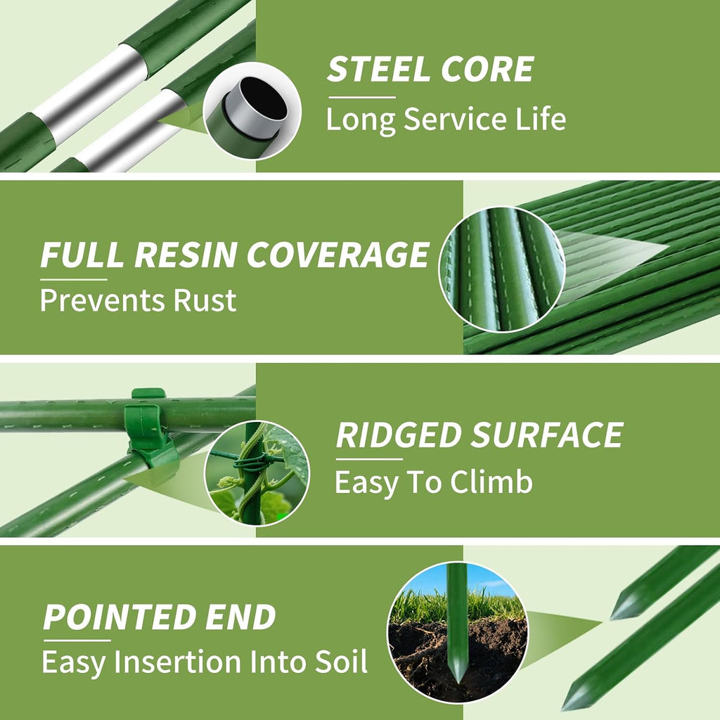 70pcs Garden Stakes Set, 16 Inches Plastic Coated Metal Plant Sticks Stakes Supports, DIY 4ft 5ft 6ft 7ft 8ft Tomato