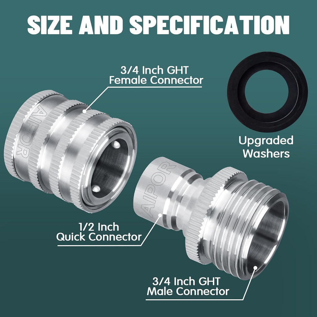 3 Pack Upgraded Version Quick Connect Hose Fittings, Stainless Steel Garden Hose Quick Connector, Universal Fit 3/4