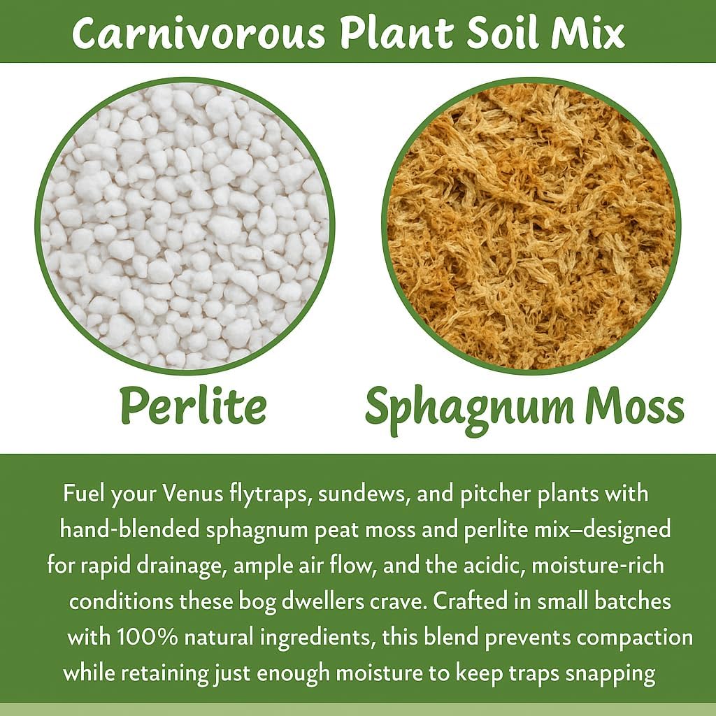 Sphagnum Moss Potting Mix for Carnivorous Plants, Moss and Perlite Blend for Potting Venus Fly Traps, Sarracenia