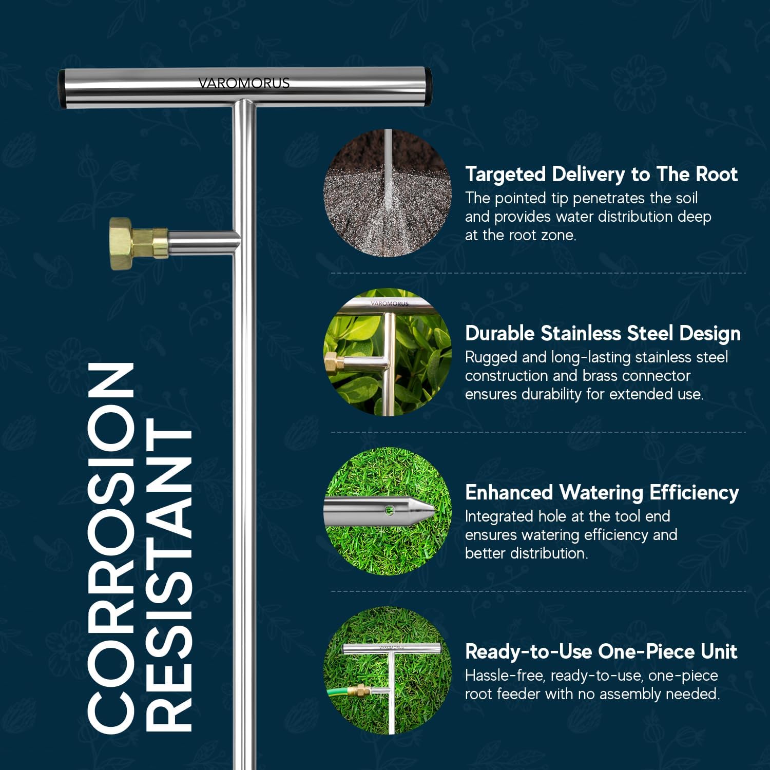 Varomorus Stainless Steel Deep Root Feeder for Tree Watering Spike Tool Irrigation for Outdoor Plants System Wand