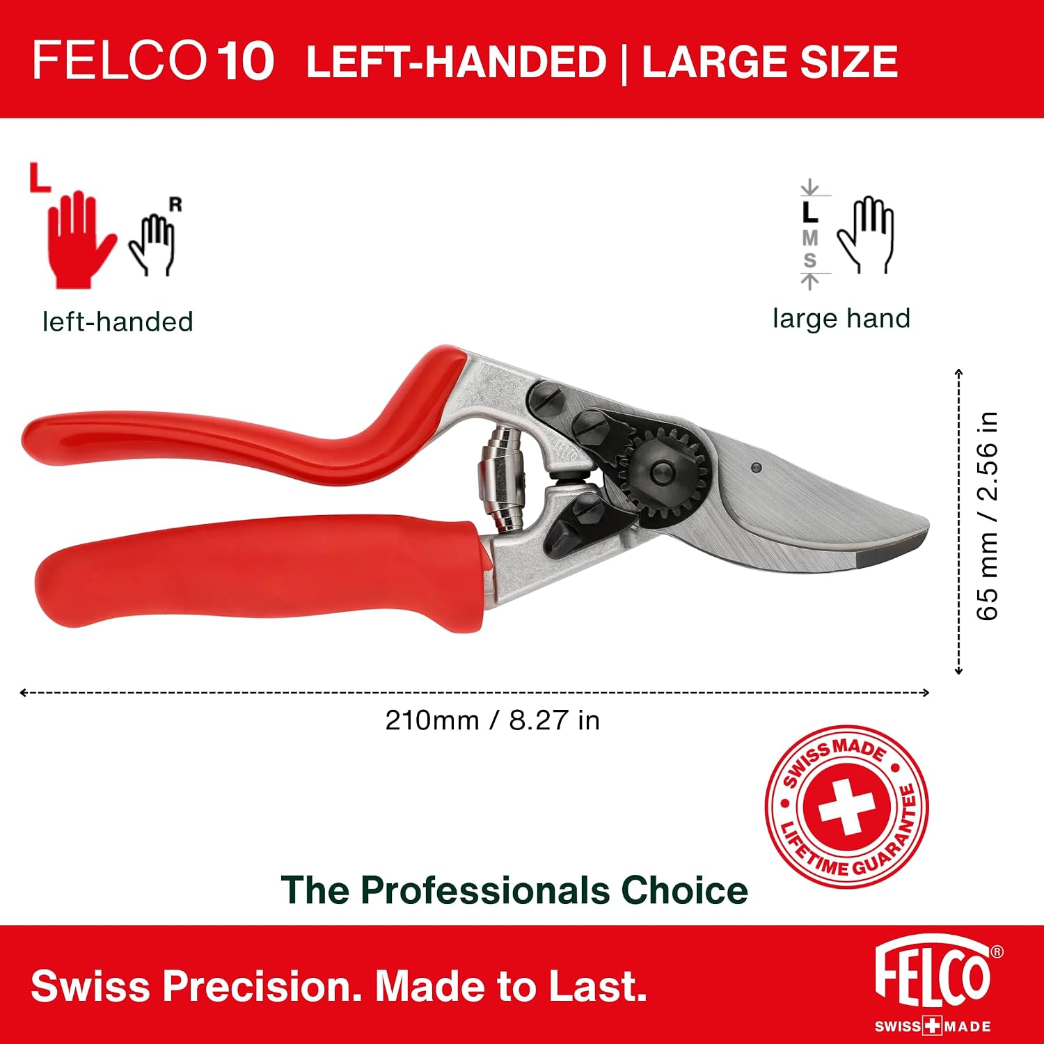 Felco F10 Pruning Shears – 8.3" Swiss-Made Left-Handed Garden Clippers with 25mm Cutting Capacity | Hand Pruners for