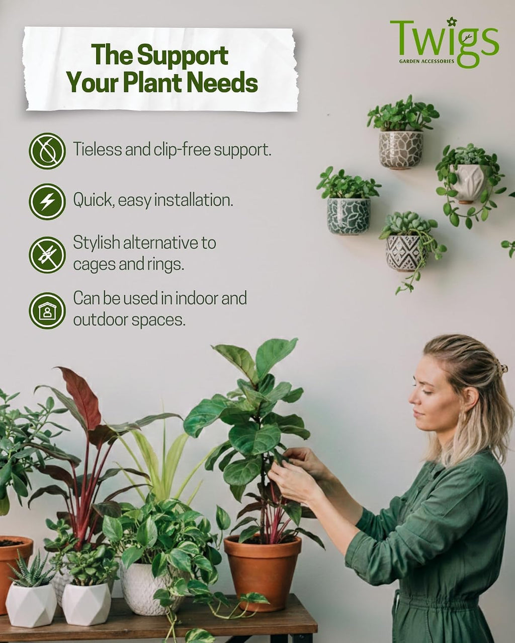 Stackable Monstera Plant Support Stakes, Monstera Dark Green, 10-Pack 17" L | Made in USA, Natural-Looking Stem Support