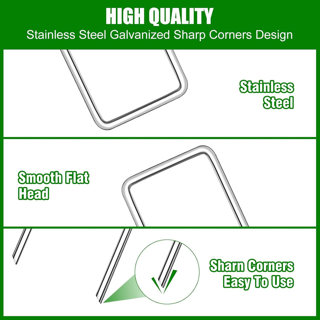 Turf Nails Set,6Inch 200pcs Galvanized Garden Staples + 200pcs Gaskets + Pick Hook + Rubber Hammer +