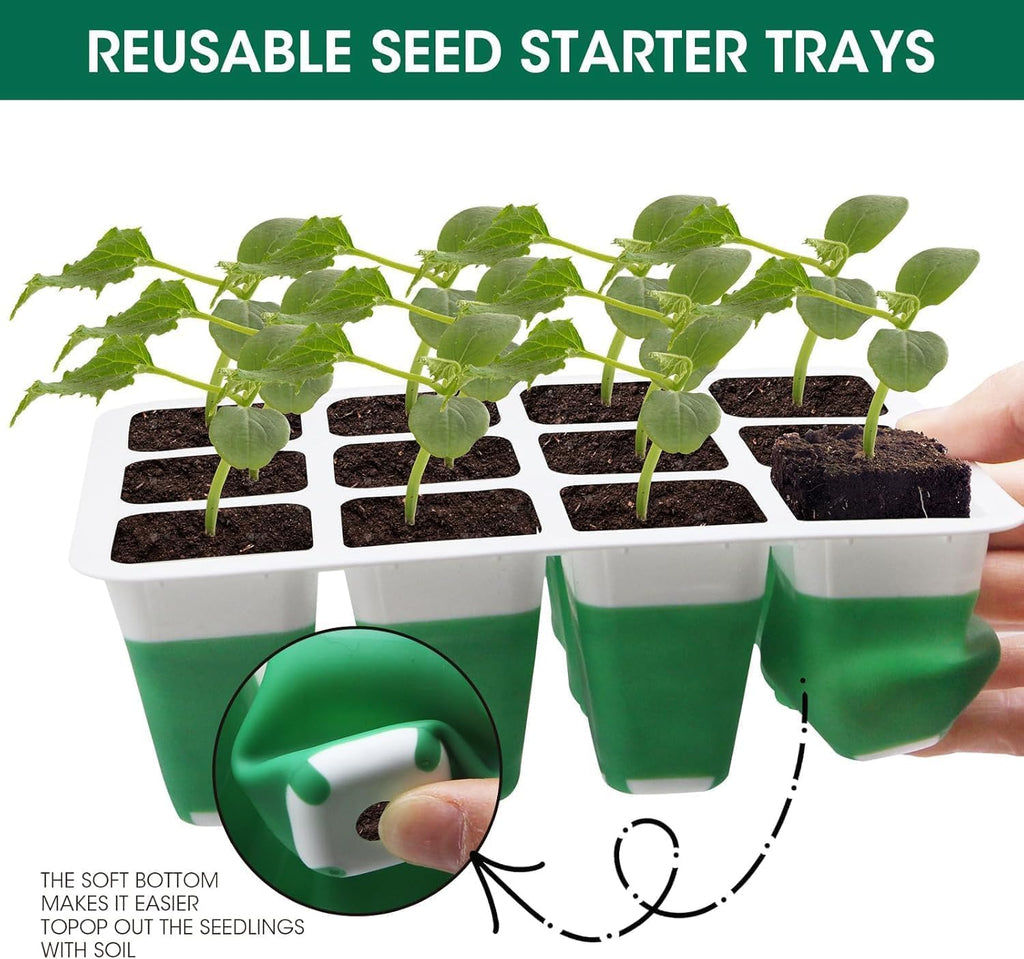 10-Pack Self Watering Seed Starter Tray with Grow Light 120Cell | Smart Timer, Humidity Dome, Ideal For Indoor Plant