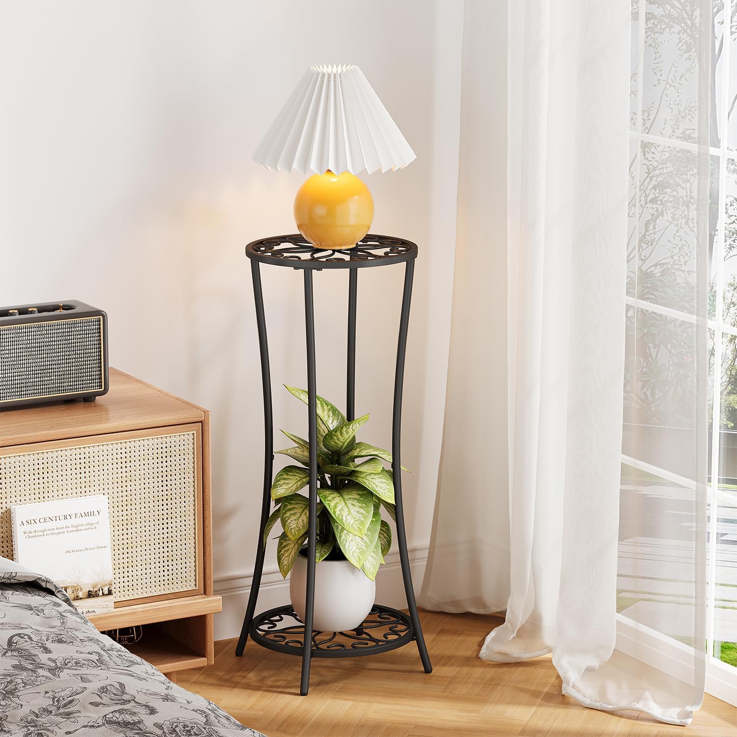 YINMIT Plant Stand Indoor Outdoor, 2 Tier Metal Potted Holder Rack, Flower Pot Stand Shelf, Heavy Duty Round Supports