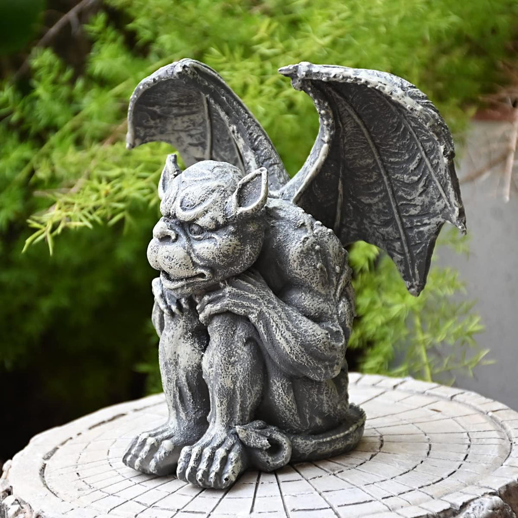 OwMell Gargoyle Sitting Statue Garden Guardian Sculpture Figurine 7 Inch | Gothic Indoor Outdoor Garden Decor Statue