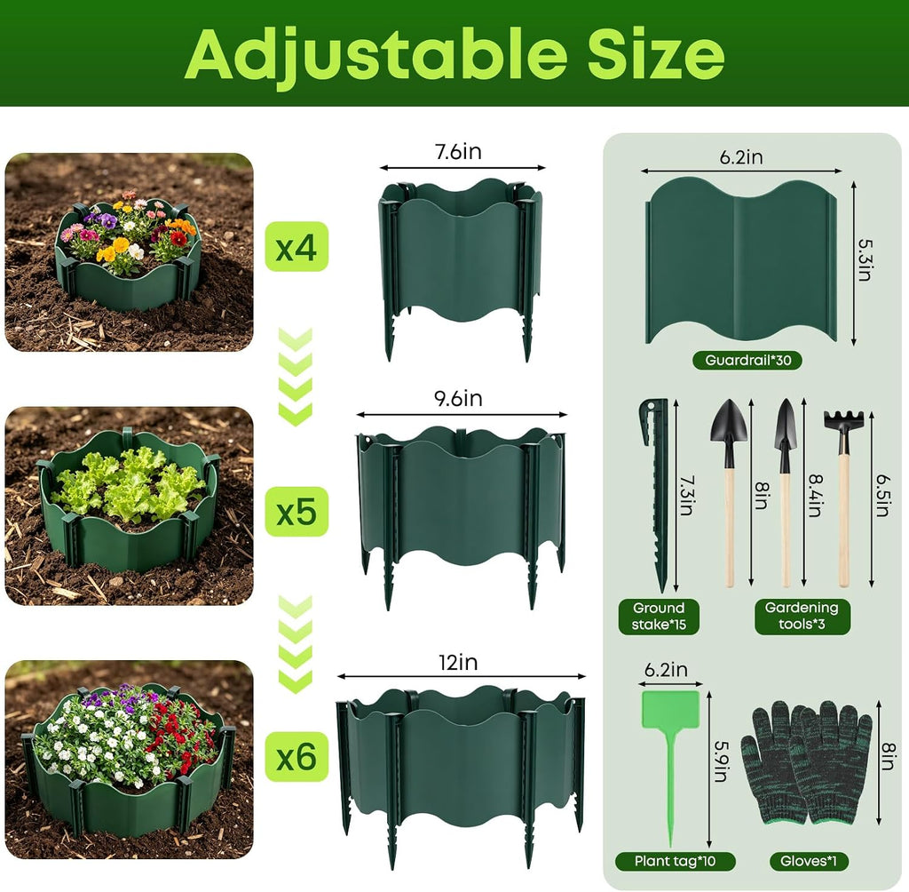 30PCS Planting Grow Rings, Interlocking Garden Plant Rings Adjustable Diameter Range 7.6-12 Inches, DIY Planting