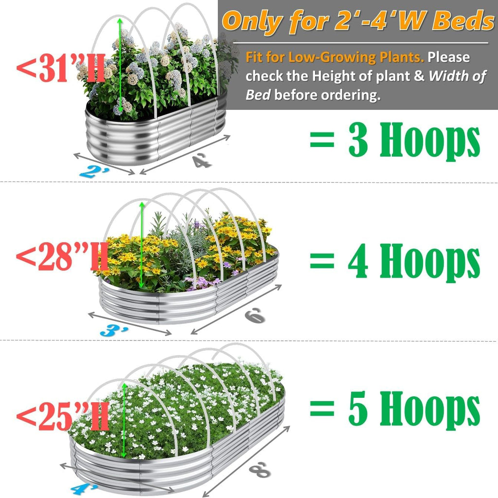 Greenhouse Hoops for 2-4ft Wide Raised Beds, 6.56ft Long Super Bendable Fiberglass Garden Hoops, Weather Resistant Grow