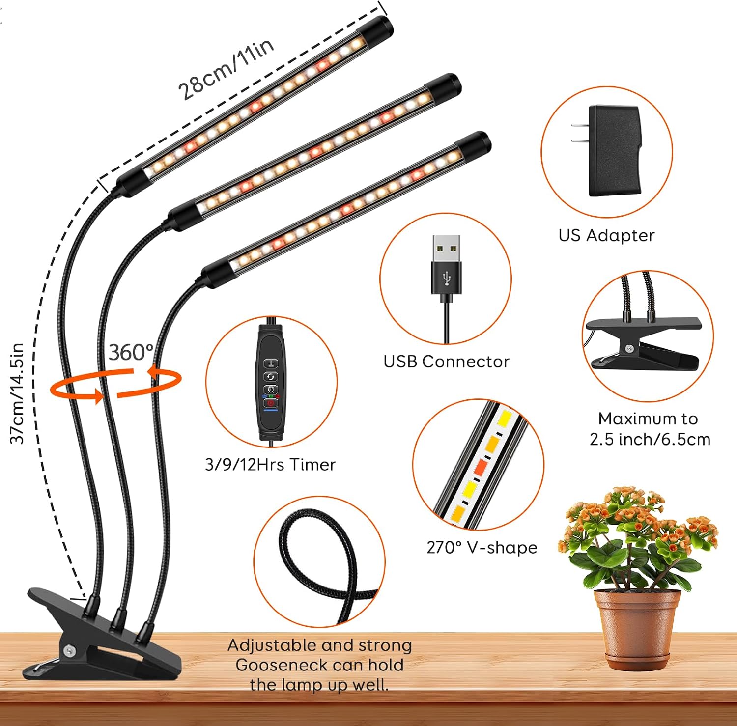 Grow Lights for Indoor Plants,Full Spectrum Grow Lamp,Timer & 10 Dimming | 2 Pack, 3 Spectra, 10 Brightness, Auto Timer