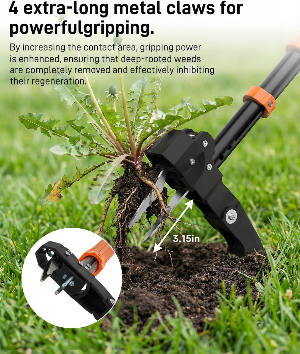 Stand Up Weed Puller Tool with Adjustable Long Handle and 50L Garden Bag | 36″-46″ Adjustable Handle | Heavy Duty