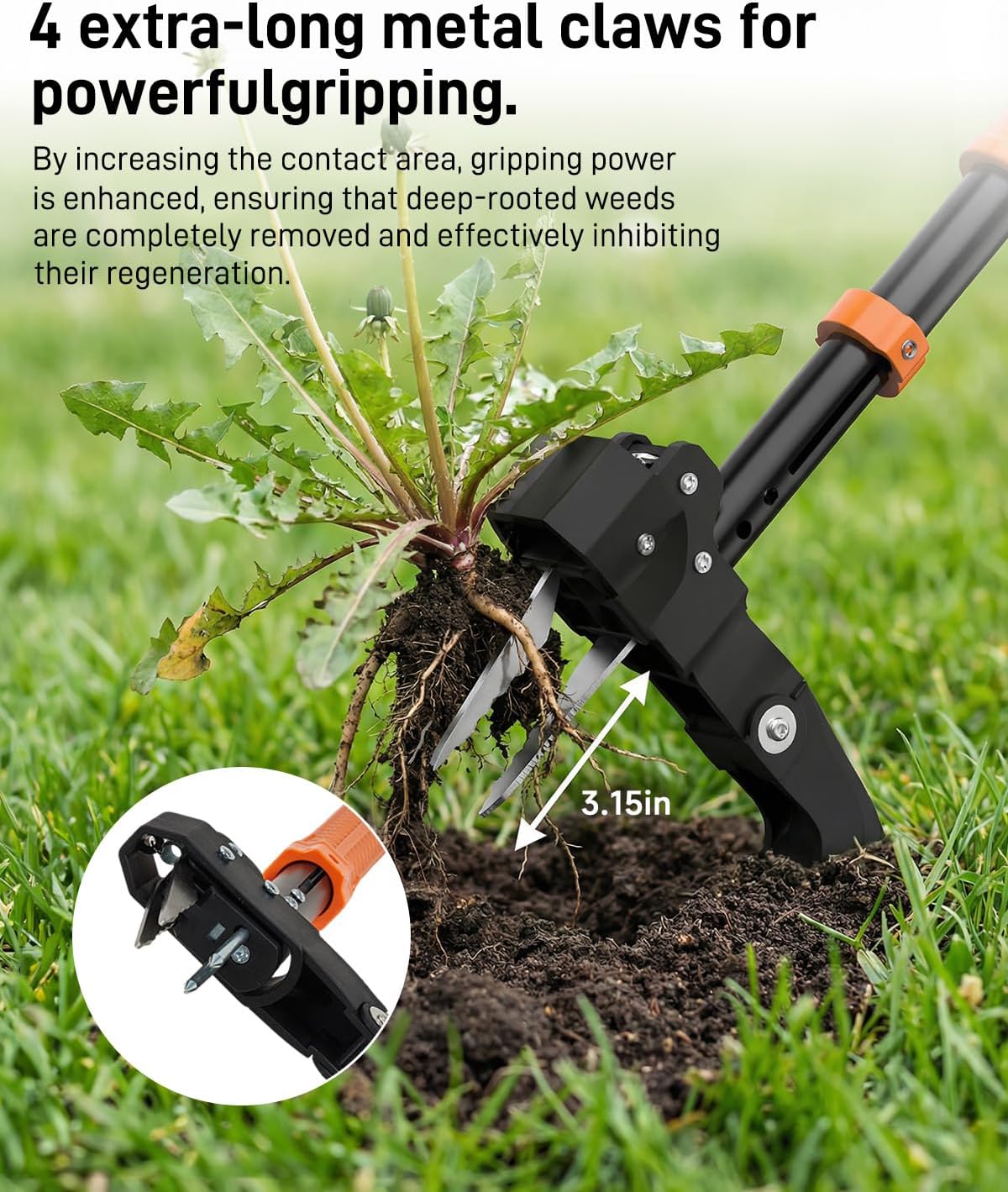 Stand Up Weed Puller Tool with Adjustable Long Handle and 50L Garden Bag | 36″-46″ Adjustable Handle | Heavy Duty