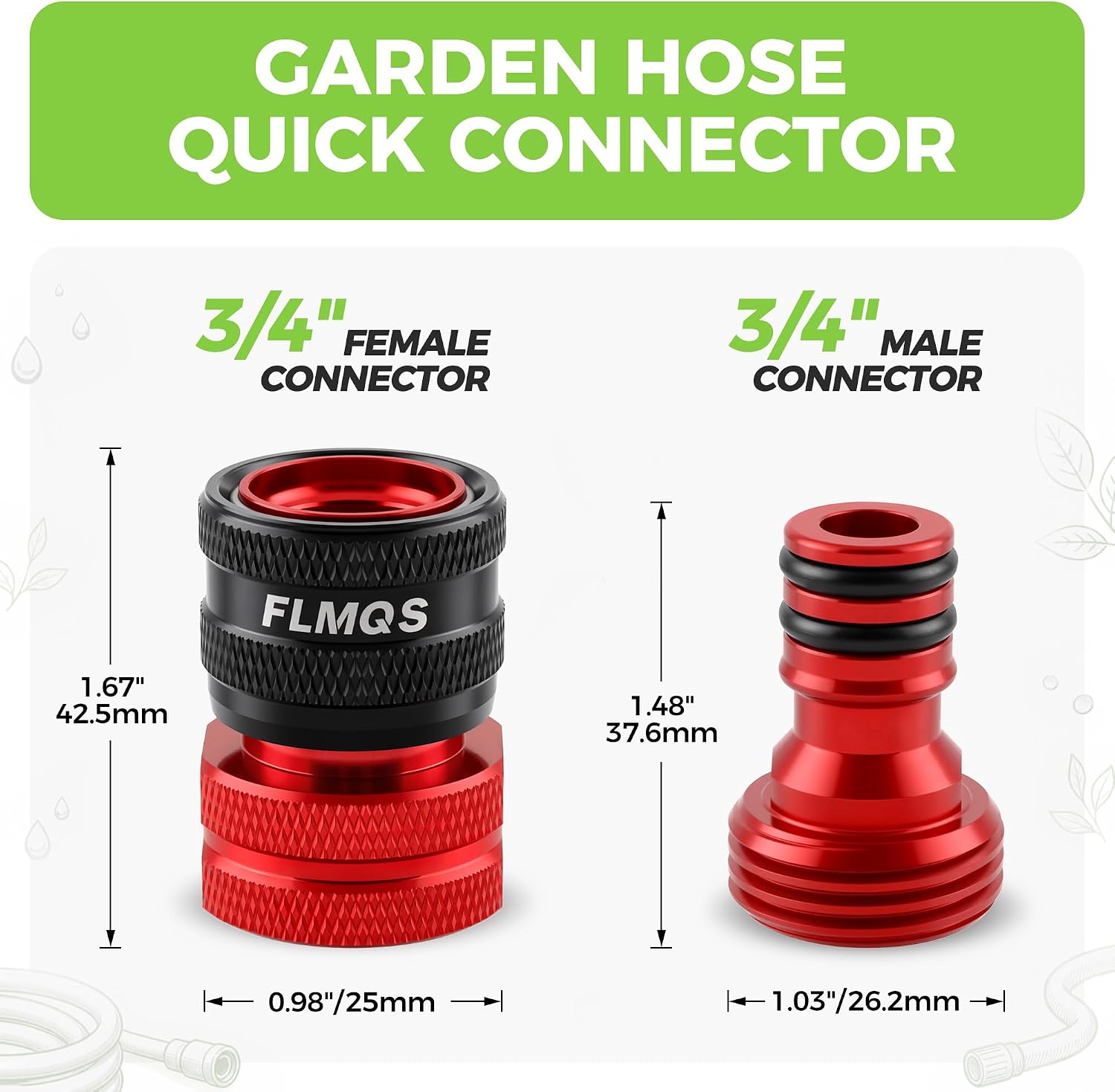 Quick Connect Hose Fittings 3/4" GHT Solid Aluminum Alloy Garden Hose Connectors, Universal Leak-Proof Quick Connector