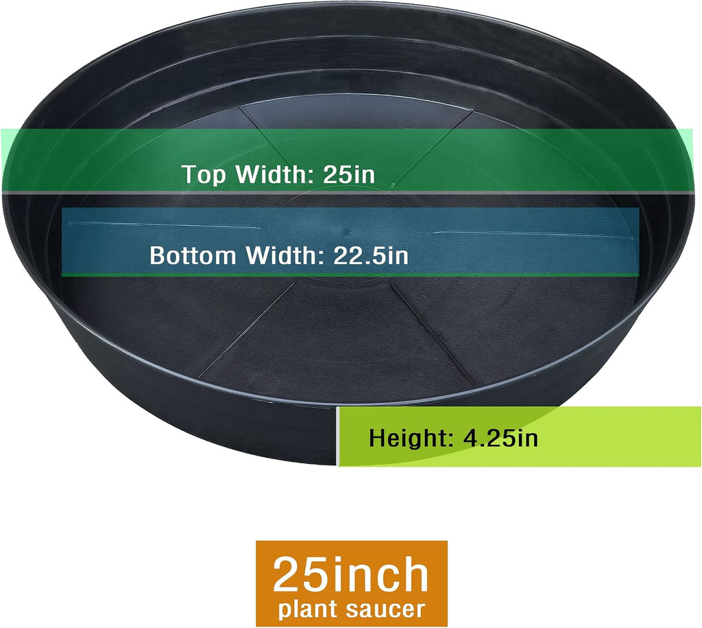 25 Inch Extra Large Planter Saucer, Extra-Deep 4.25 in Black Drip Trays for Flower Pot, Heavy Duty Drainage Tray