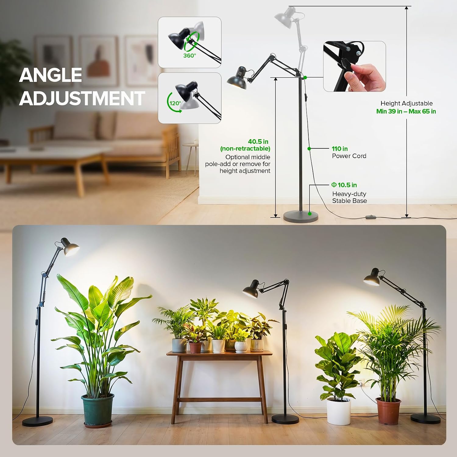 SANSI Grow Lights for Indoor Plants, 32W Plant Lights for Indoor Growing | Full Spectrum Dimmable 39-65 Inches High
