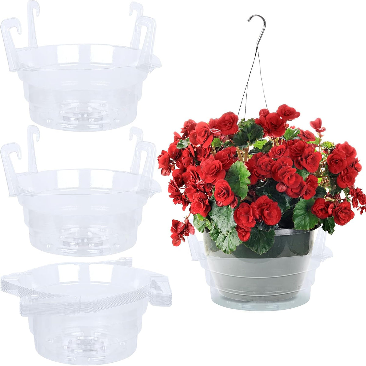 RAOOKIF 10/8/6/5 Inch Clear Nursery Pots with Drainage Hole and Saucers, 12 Pack Large Nursery Pots for Plants for Indoor Outdoor, Plastic Clear Plant Pots for Flowers, Succulents, Vegetables
