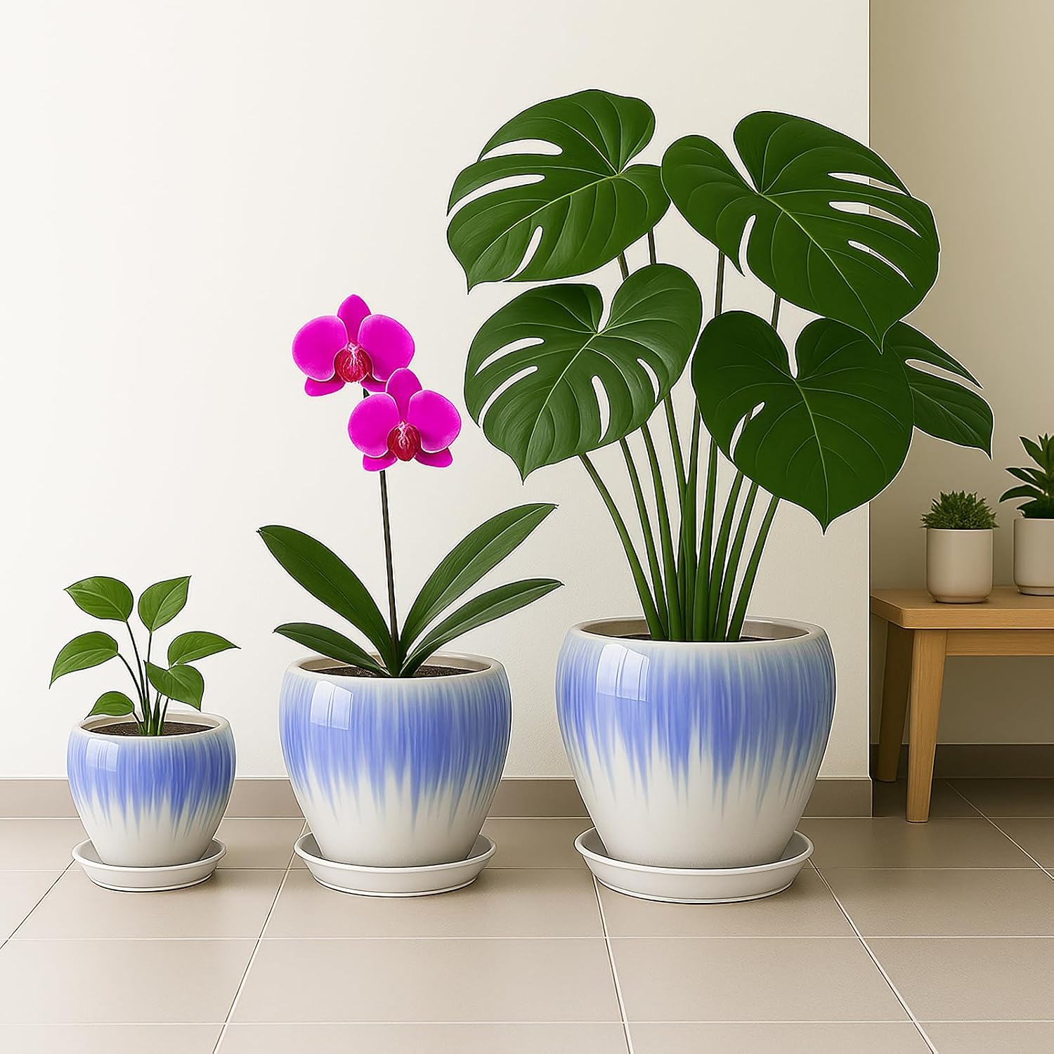 Deep Dream 6 Inch Plant Pots- Ceramic Planter Pot with Drainage Hole and Saucer, Round Flower Pot for Indoor Outdoor