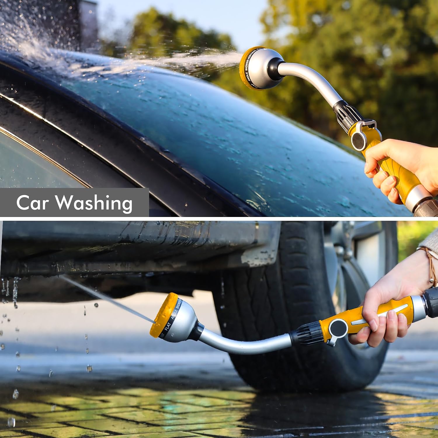 RESTMO Watering Wand Heavy Duty, 15-Inch Long Hose Nozzle Sprayer | 10 Spray Patterns & Thumb Flow Control, Metal