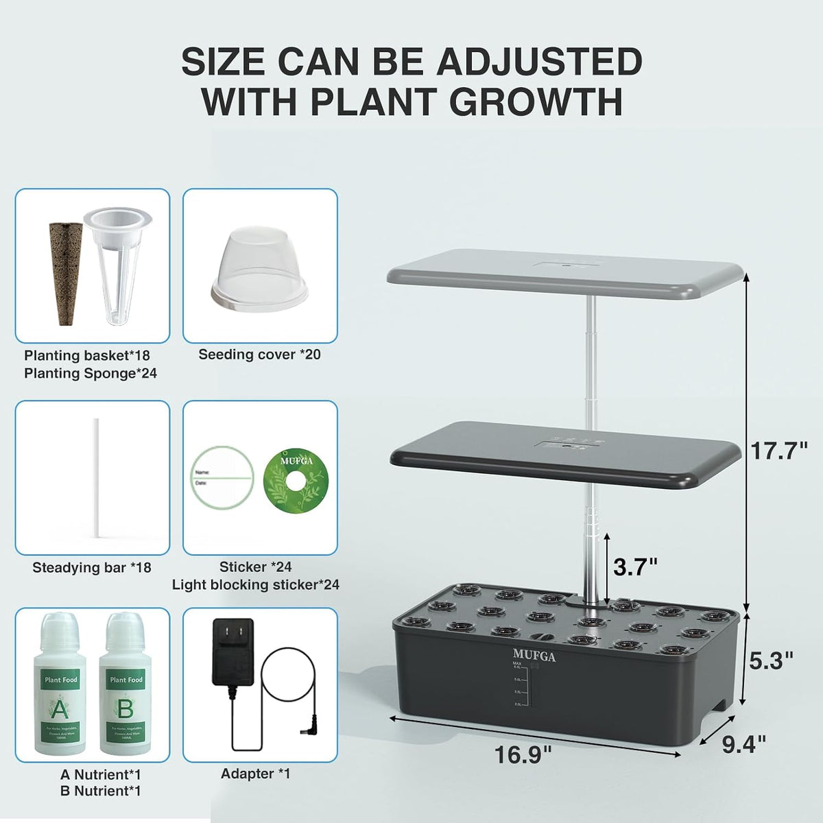 Hydroponics Growing System Herb Garden - MUFGA 18 Pods Indoor Gardening System with LED Grow Light, Plants Germination