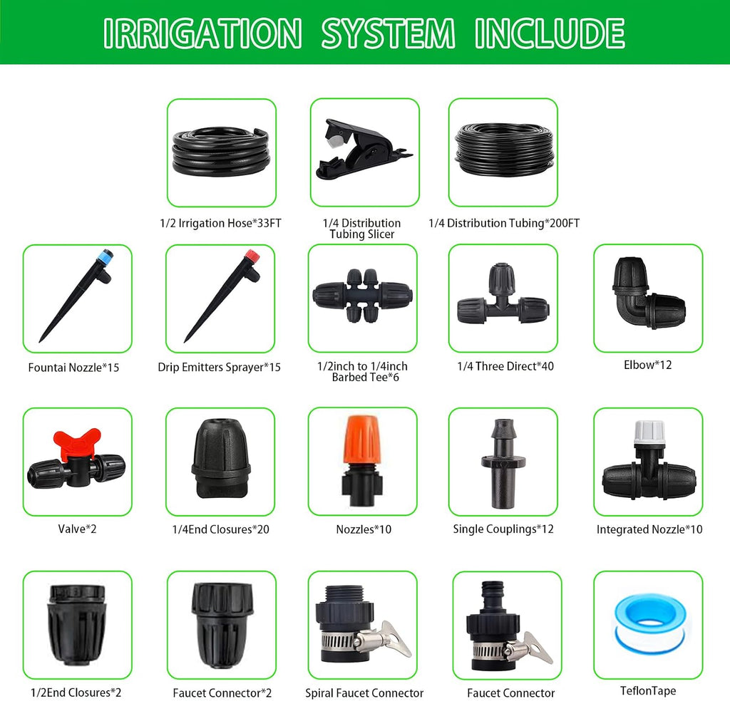 Upgraded Drip Irrigation System, 233FT Automatic Irrigation System, Watering Misting System for
