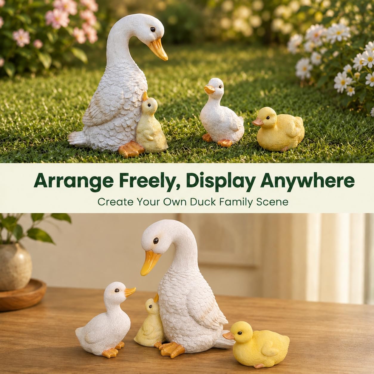 BYVBLETZ Duck Garden Statues Set of 3, Resin Mother Duck with Baby Ducklings Indoor Outdoor Decor, 7.9" Yard Art Patio