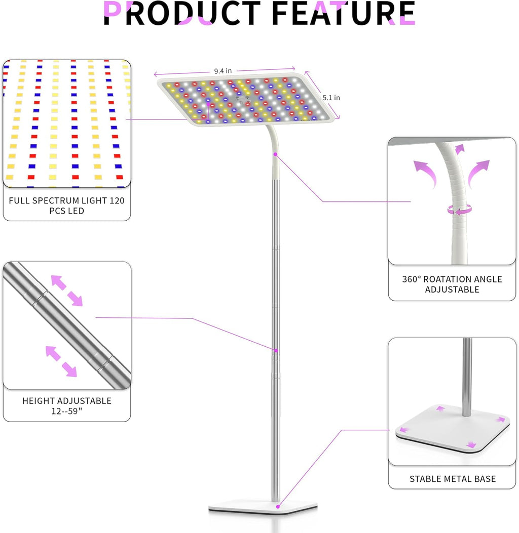 18W Grow Lights for Indoor Plants with Stand, Full Spectrum LED Plant Light for Indoor Plants,12-59 Inches Height