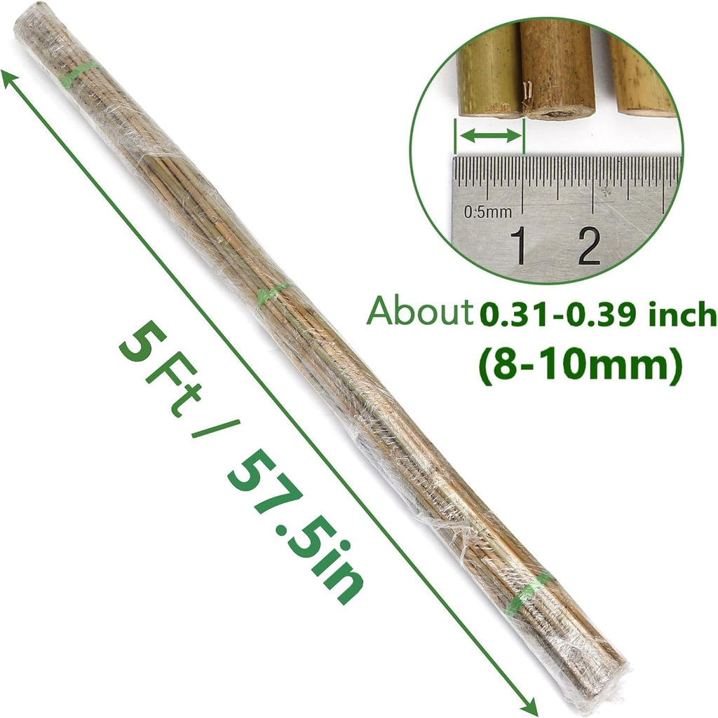 SWANGSA 75 Pack 5Ft (57.5inch) Garden Bamboo Stakes for Plant Support, Garden Poles for Tomatoes, Beans, Flowers