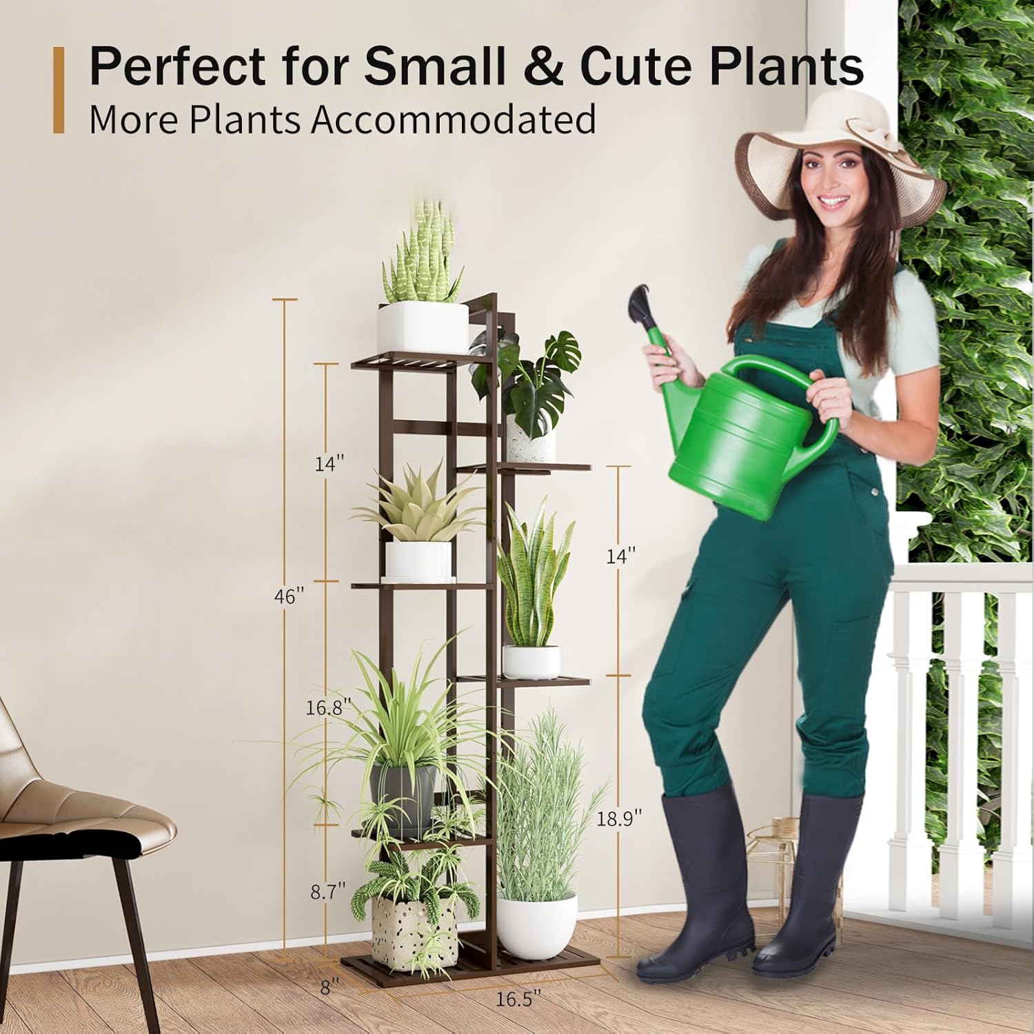 DolceLuna Plant Stand Indoor 6 Tier, Bamboo Plant Shelf Corner Flower Rack | Elegant 46 Inch Tall for Multiple Plants