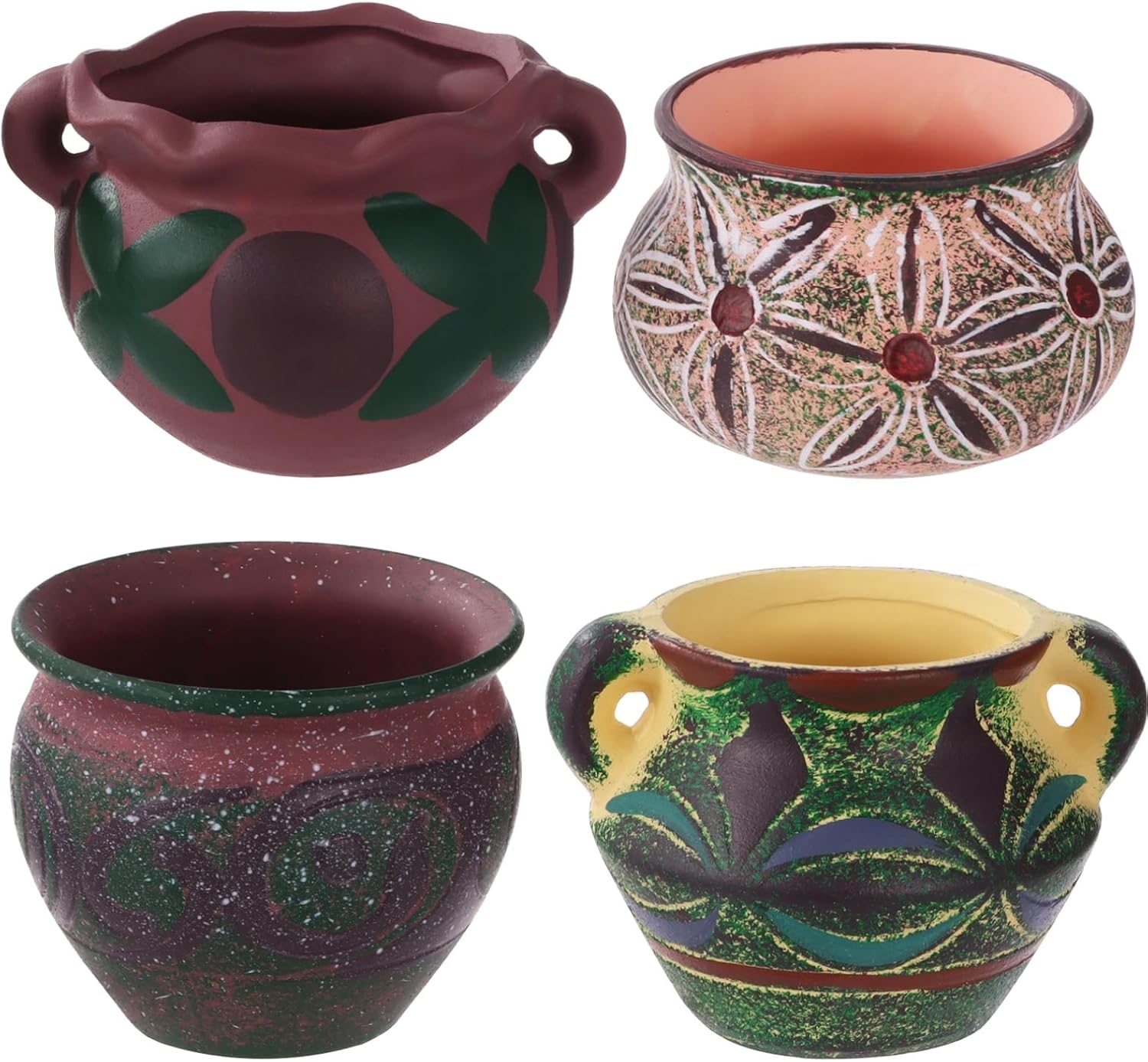 4 Pcs Ceramic Plant Pots, 5.1/4 / 5.2/3.9 in Small Succulent Pots with Drainage Hole, Decorative Flower Pots, Bohemian