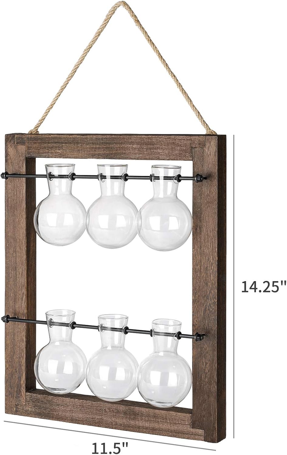 Mkono Plant Propagation Station, Wall Hanging 2-Layer Glass Terrarium Vases | Wood Stand Planter, Hydroponic Flower