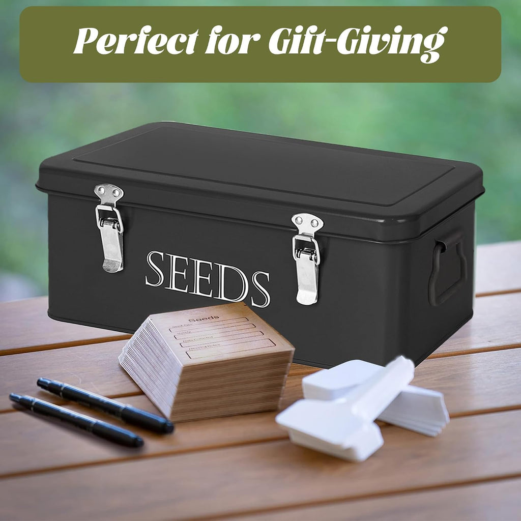 Ecopark Seed Storage Box, Professional All-in-one Kit | with 2 Pens, 20 Plant Labels and 50 Seed Envelopes, Metal