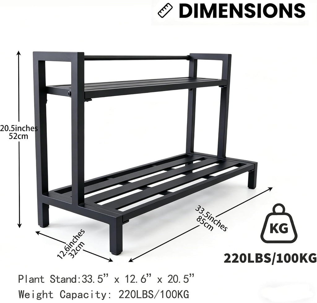 Aluminum Plant Stand Lightweight, Heavy-Duty Metal Plant Shelf | 2-Tier Rustproof Indoor Outdoor Flower Rack for Patio
