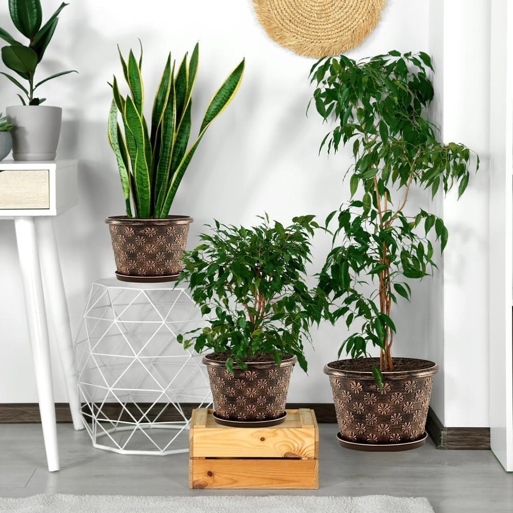 16 Inch Planter Pots for Plants, Plastic Large Flower Pots Indoor Outdoor, 4 Pack Resin Plant Pot with Drainage &