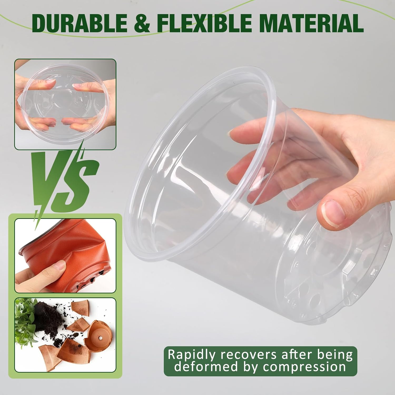 10/8/6/4 Inch Clear Nursery Pots with Drainage Holes and Saucers, 12 Pack Large Clear Pots for Plants Variety Pack