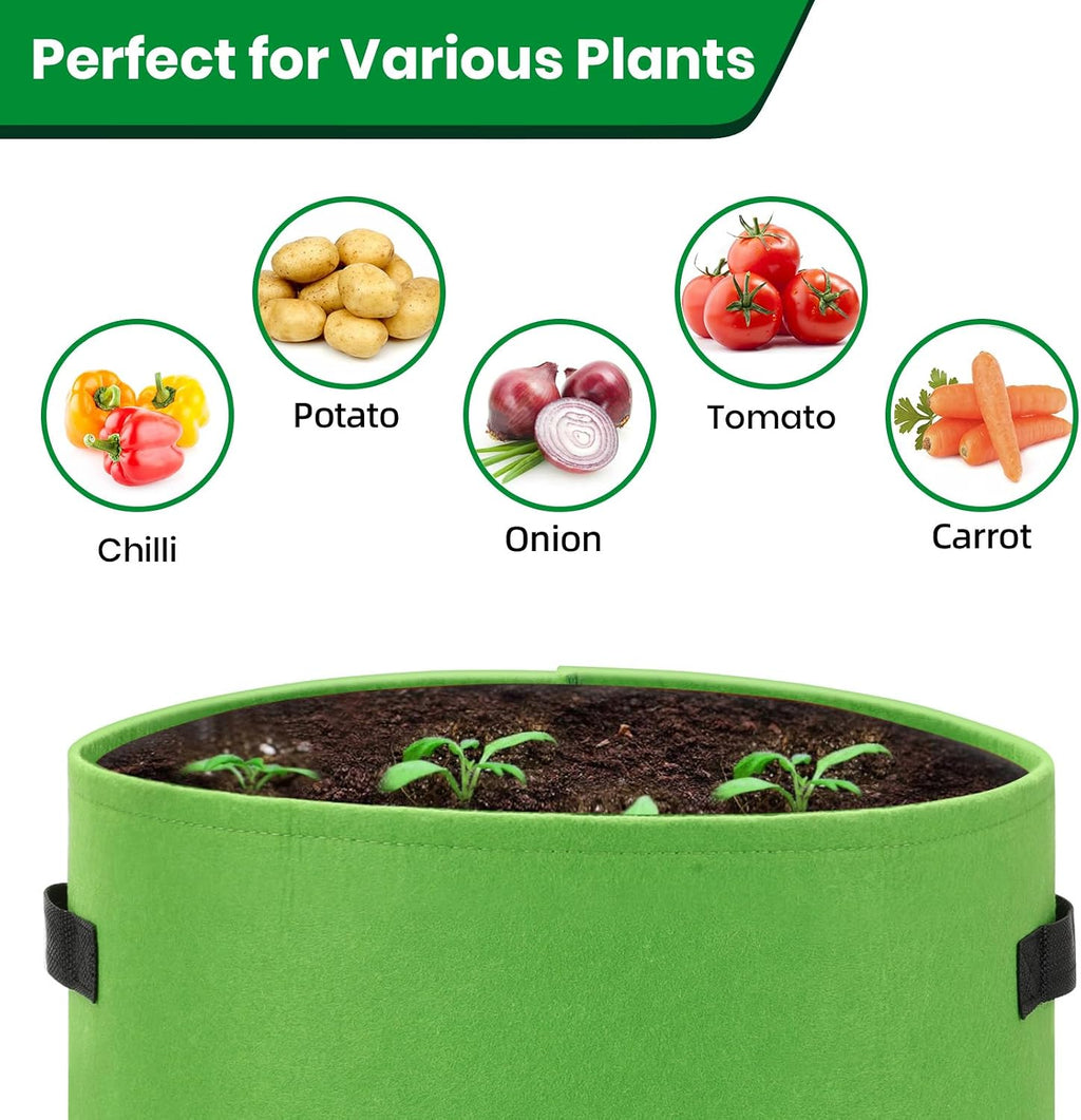 6 Pack Potato Grow Bags, 10 Gallon Planting Bags Large Fabric Pots with Flap Window Vegetable Planter Garden Pot Tall