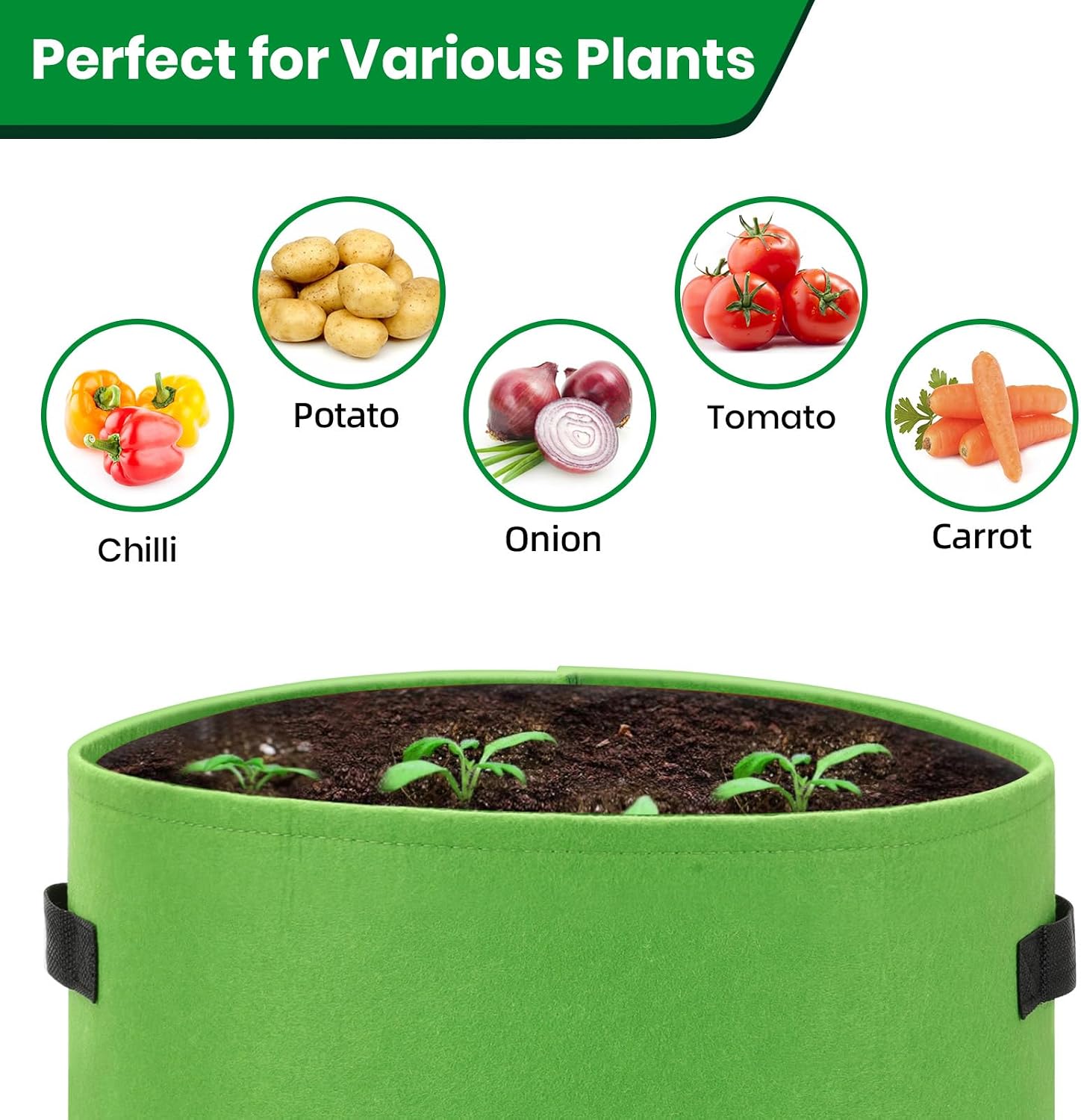 6 Pack Potato Grow Bags, 10 Gallon Planting Bags Large Fabric Pots with Flap Window Vegetable Planter Garden Pot Tall