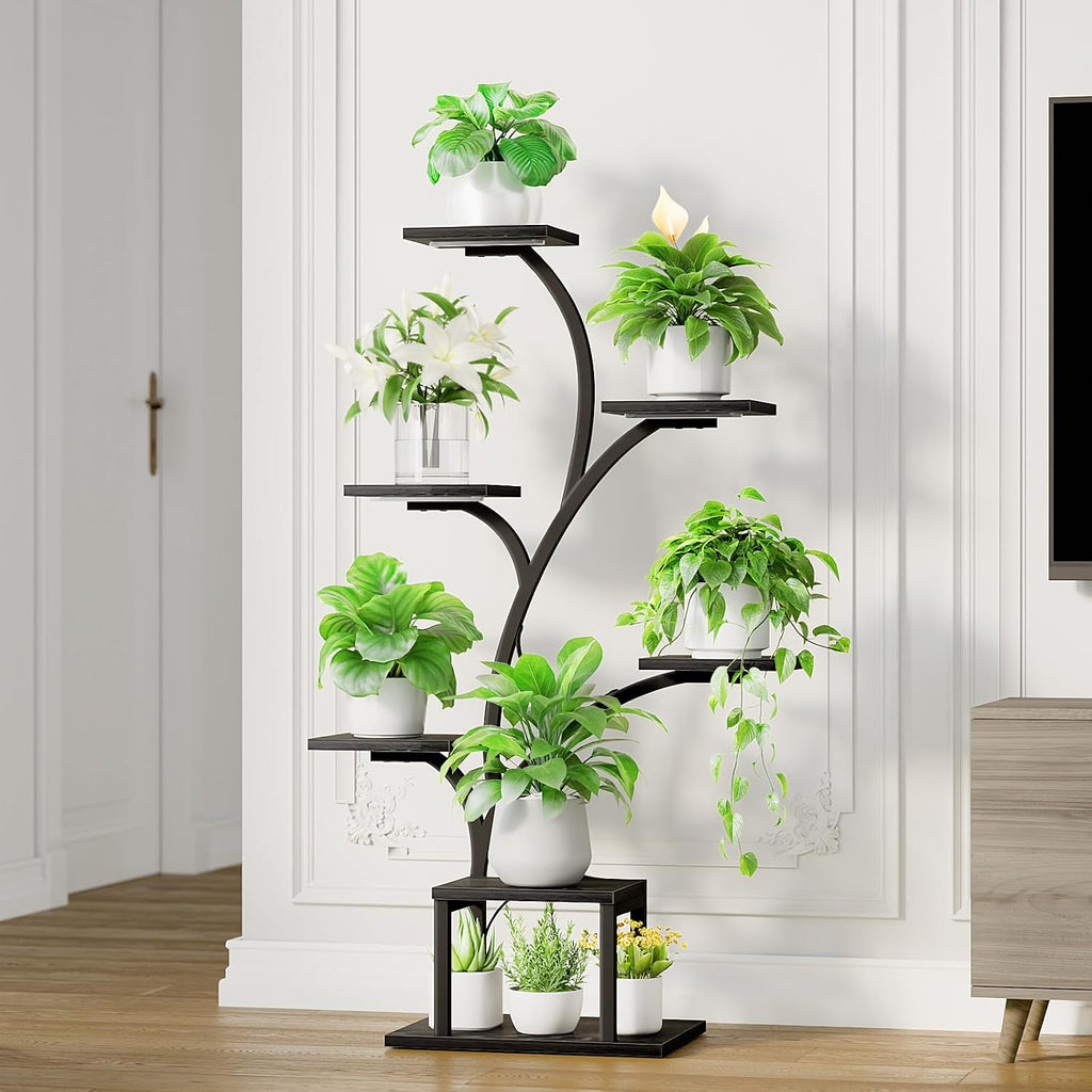 BACEKOLL Plant Stand Indoor with Grow Light, 7 Tier 49" Lighted Plant Shelf | Tree-Shaped Tall Holder with Full