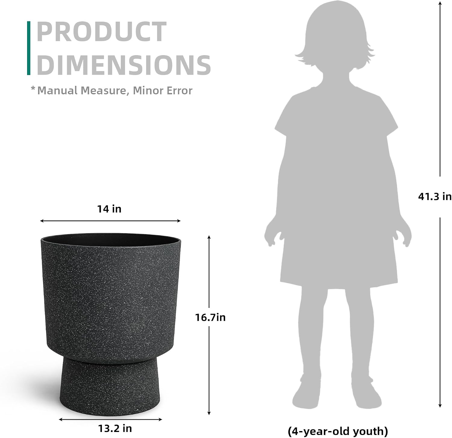 16.8" Pedestal Planters for Outdoor Plants, Large Urn Flower pots S/2 | Durable Plastic Large Outdoor Planters with