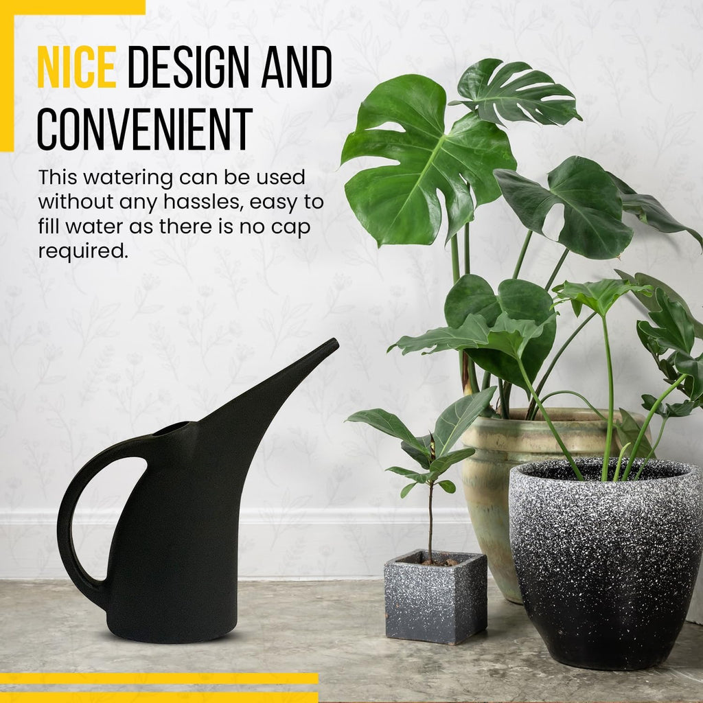 Watering Can 1/2 Gallon - Small Watering Can for Indoor Plants - Outdoor Watering Can - Black Plant Waterer - Plastic