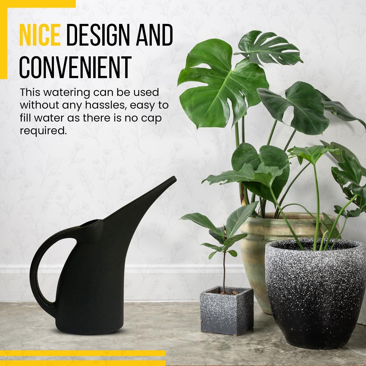 Watering Can 1/2 Gallon - Small Watering Can for Indoor Plants - Outdoor Watering Can - Black Plant Waterer - Plastic